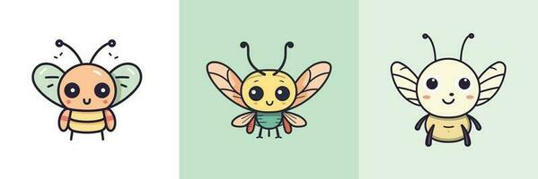 Cute kawaii insect bugs cartoon illustration vector