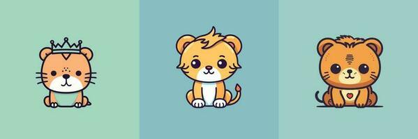 Cute kawaii lion cartoon illustration vector