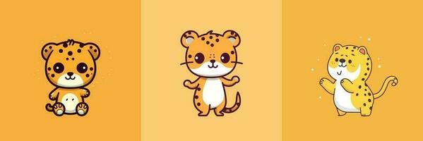 linda kawaii leopardo dibujos animados ilustración vector