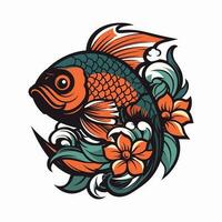 un hermosa pescado rodeado por flores en un logo ilustración, Perfecto para un inspirado en la naturaleza marca vector