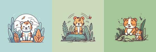 Cute kawaii tiger cartoon illustration vector