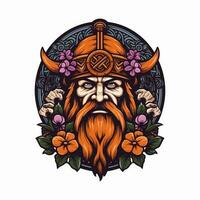 un feroz vikingo guerrero dibujado a mano logo diseño, Perfecto para un Deportes equipo o marca falto a transmitir fuerza y Resiliencia vector