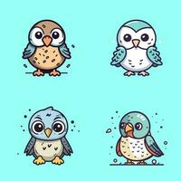 Cute Eagle falcon bird set collection kawaii cartoon illustration vector