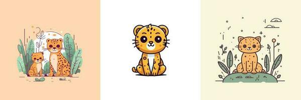 linda kawaii leopardo dibujos animados ilustración vector