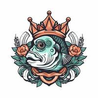 un hermosa pescado rodeado por flores en un logo ilustración, Perfecto para un inspirado en la naturaleza marca vector