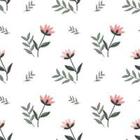 Seamless pattern, small flowers and scattered leaves. Floral rustic background, print, textile, wallpaper, vector