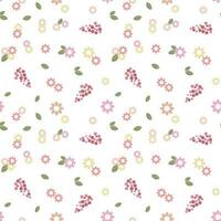 Seamless pattern of small delicate flowers and scattered leaves. Floral background, print, textile, vector