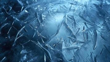 Frozen ice with scratched background, frost surface of water, winter season, abstract ice cracked scene, with . photo