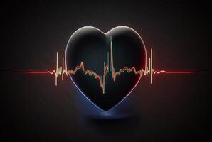 Illustration with heart and heartbeat graphic, dark background. photo