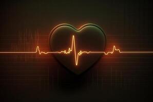 Illustration with heart and heartbeat graphic, dark background. photo