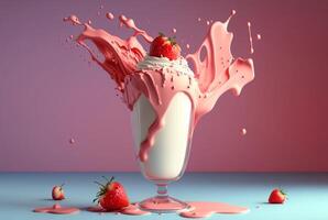 strawberry milkshake with pastel backdrop. photo