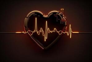 Illustration with heart and heartbeat graphic, dark background. photo