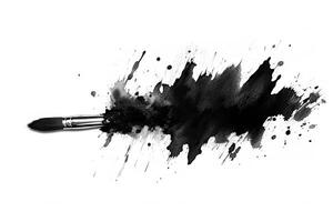 Abstract black in splash, paint, brush strokes, stain grunge isolated on white background, Japanese style with . photo