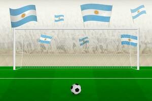 Argentina football team fans with flags of Argentina cheering on stadium, penalty kick concept in a soccer match. vector