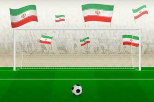 Iran football team fans with flags of Iran cheering on stadium, penalty kick concept in a soccer match. vector