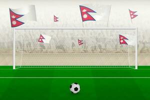 Nepal football team fans with flags of Nepal cheering on stadium, penalty kick concept in a soccer match. vector