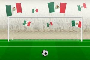 Mexico football team fans with flags of Mexico cheering on stadium, penalty kick concept in a soccer match. vector