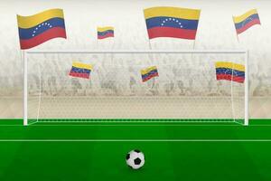 Venezuela football team fans with flags of Venezuela cheering on stadium, penalty kick concept in a soccer match. vector