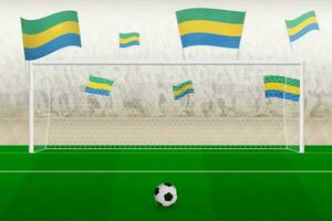 Gabon football team fans with flags of Gabon cheering on stadium, penalty kick concept in a soccer match. vector