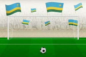 Rwanda football team fans with flags of Rwanda cheering on stadium, penalty kick concept in a soccer match. vector