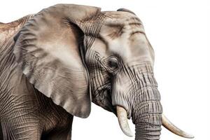 Close up face of Elephant isolated on white background, Animal wildlife habitat in the nature forest, beautiful of life, massive body part, largest mammal, with . photo
