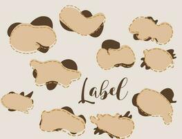 brown abstract shape label, vector, cute, set, design, frame, illustration, sticker, background, element, collection, banner, template, graphic, message, art, paper, isolated, vintage, note vector
