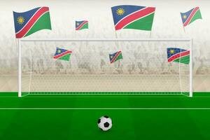 Namibia football team fans with flags of Namibia cheering on stadium, penalty kick concept in a soccer match. vector