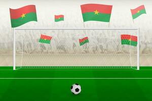 Burkina Faso football team fans with flags of Burkina Faso cheering on stadium, penalty kick concept in a soccer match. vector