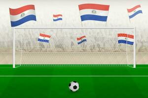 Paraguay football team fans with flags of Paraguay cheering on stadium, penalty kick concept in a soccer match. vector