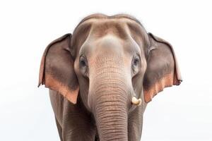 Close up face of Elephant isolated on white background, Animal wildlife habitat in the nature forest, beautiful of life, massive body part, largest mammal, with Generative AI. photo