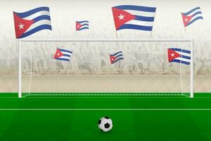 Cuba football team fans with flags of Cuba cheering on stadium, penalty kick concept in a soccer match. vector