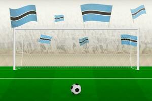 Botswana football team fans with flags of Botswana cheering on stadium, penalty kick concept in a soccer match. vector