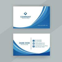 Blue And White Business Card Design With Double-Sides Presentation. vector