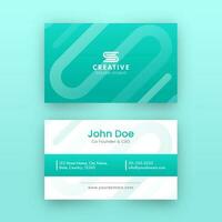 Turquoise And White Business Card Design With Double-Sides Presentation. vector