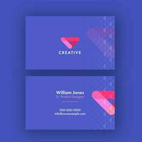 Horizontal Business Card Template Layout On Blue Background. vector