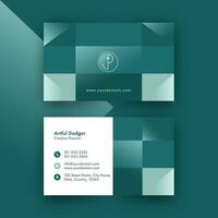 Modern Editable Business Card With Double-Sides Presentation On Teal Background. vector