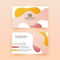 Front And Back View Of Business Card Design On Pastel Peach Background. vector