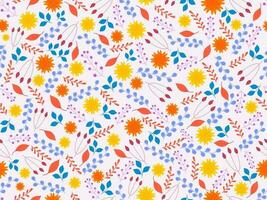 Seamless Colorful Flower with Leaves and Berry Branches Decorated Background. vector