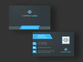 Front and Back View of Editable Business Card on Dark Grey Background. vector