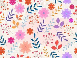 Seamless Colorful Flowers with Leaves and Berry Branches Decorated on Background. vector