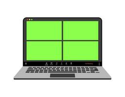 videollamada interfaz, vídeo llamada pantalla íconos y ui modelo para computadora portátil, vector cubrir. vídeo conferencia o videollamada en línea charla Bosquejo con chromakey para ordenador portátil solicitud. cuatro los usuarios