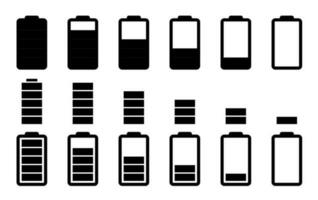 Device charging icons set. Small, medium and large charge levels. Icon for phone, laptop, app and presentation vector