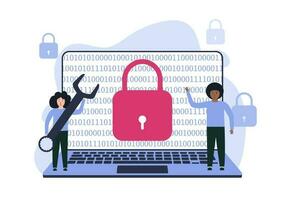 Data protection concept. Network data security on laptop vector