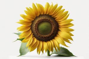 Sunflower with leaves isolated on white background. photo