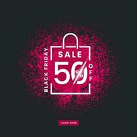 Black Friday Sale Poster Design with Discount Offer and Pink Dust Particles Splash Background. vector