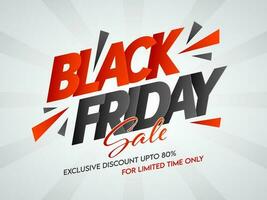 Black Friday Text in Paper Cut with Discount Offer on White Rays Background for Sale. Can be used as poster design. vector