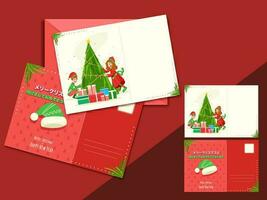 alegre Navidad y contento nuevo año saludo tarjetas con sobre. vector