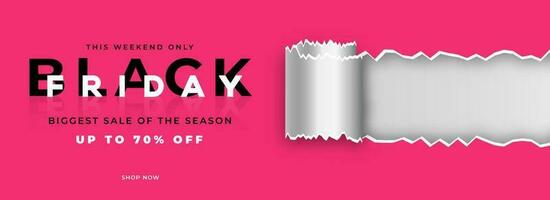 arrollado Rasgado papel rosado y plata encabezamiento o bandera diseño con descuento oferta para negro viernes más grande venta. vector