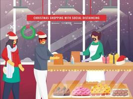 consumidores tomando cuidado de la seguridad medidas con Navidad compras porque de covid-19 pandemia. vector