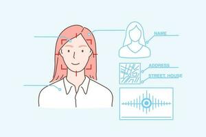 datos proteccion, cara identificación, biométrico escanear, seguridad concepto vector